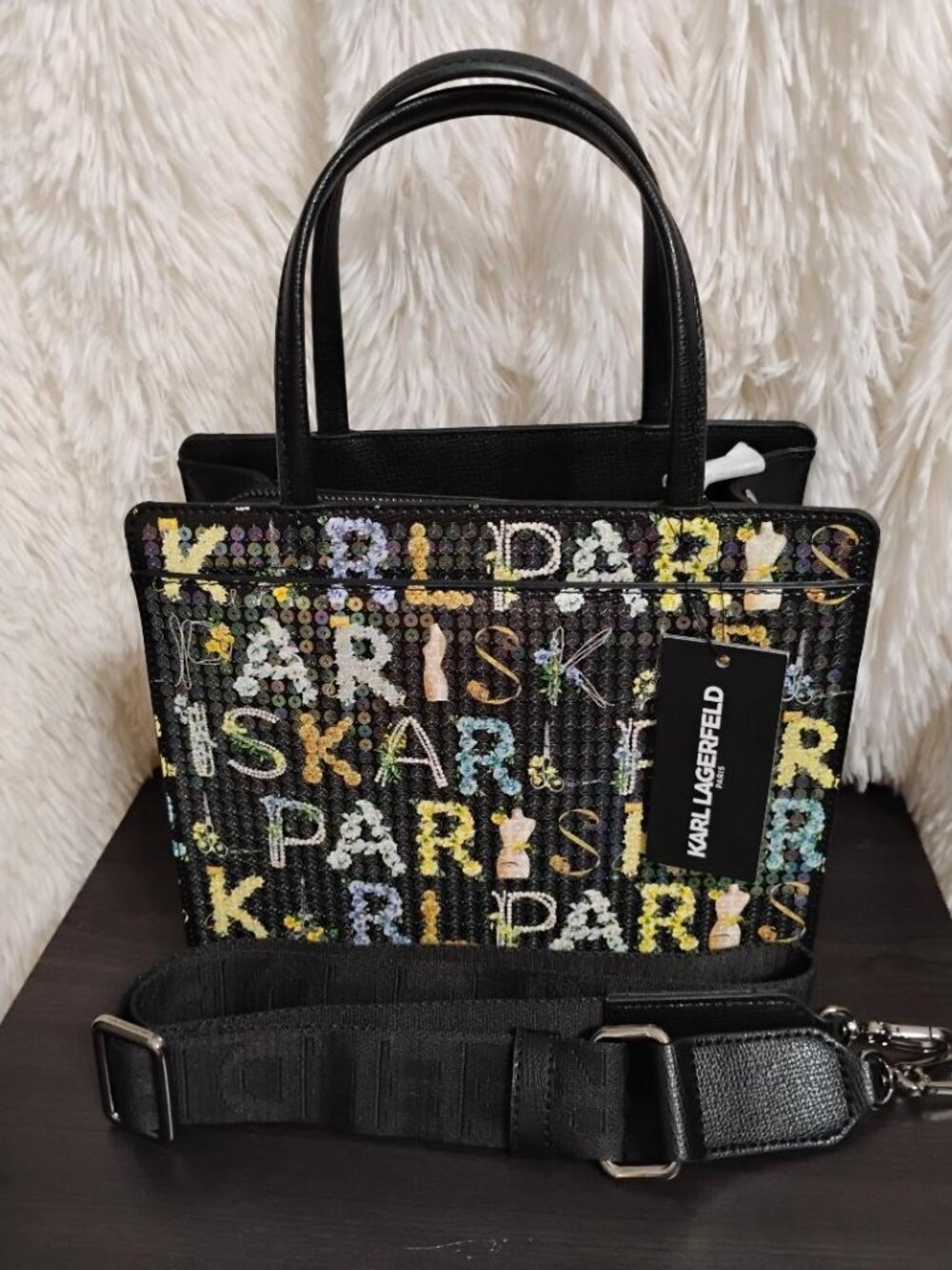 KARL LAGERFELD PARIS Maybelle Sequin KL Satchel NWT